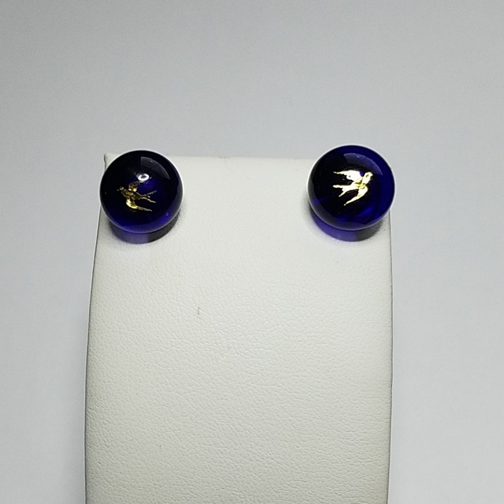 14k Gold Swallow Bird Murano Button Stud Earrings 125$